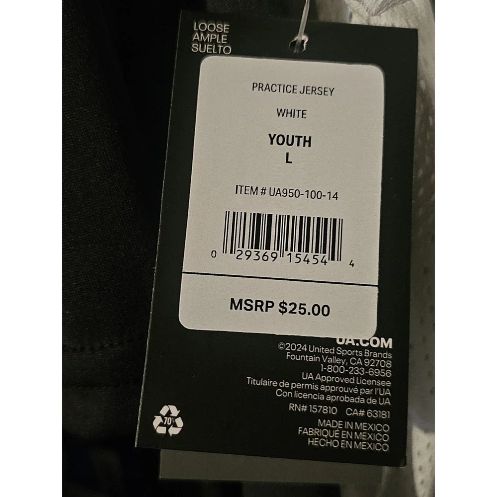 Under Armour Youth Football Practice Jersey, White - L - Picture 3 of 3